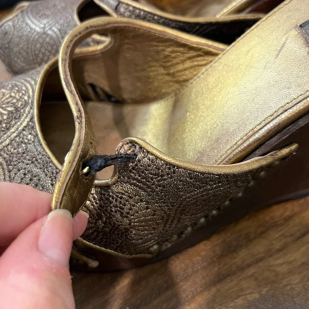 Prada Vintage Gold & Brown Wedge Shoes - Picture 6 of 7